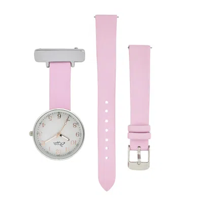 Bermuda Watch Company Women's Annie Apple Empress Interchangeable Silver, Pink Leather Wrist To Nurse Watch