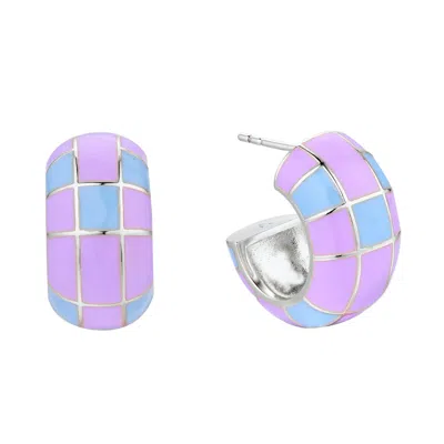 Bermuda Watch Company Women's Annie Apple Groove Chunky Lilac Blue Enamel Hoop Earrings