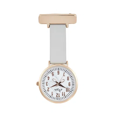 Bermuda Watch Company Women's Annie Apple Marble Rose Gold Grey Leather Nurse Fob Watch In Gray
