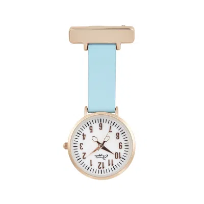 Bermuda Watch Company Women's Annie Apple Rose Gold Pearl Blue Leather Nurse Fob Watch