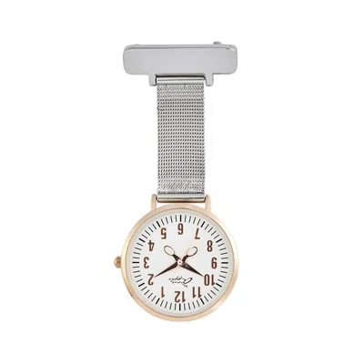 Bermuda Watch Company Women's Annie Apple Rose Gold Silver Mesh Nurse Fob Watch