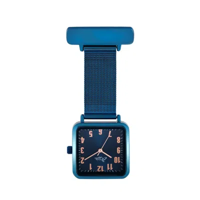 Bermuda Watch Company Women's Annie Apple Square Rose Gold & Blue Mesh Nurse Fob Watch