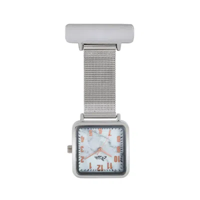 Bermuda Watch Company Women's Annie Apple Square Rose Gold & Marble Silver Mesh Nurse Fob Watch