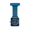 Bermuda Watch Company Women's Annie Apple Square Rose Gold/blue Link Bracelet Nurse Fob Watch In Blue