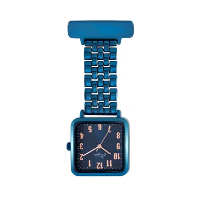 Bermuda Watch Company Women's Annie Apple Square Rose Gold/blue Link Bracelet Nurse Fob Watch