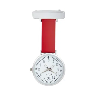 Bermuda Watch Company Women's Annie Apple White/silver/red Leather Nurse Fob Watch