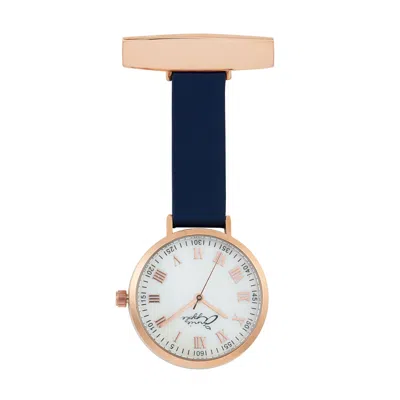 Bermuda Watch Company Women's Blue Annie Apple Meraki Mother Of Pearl Rose Gold Navy Leather Fob 35