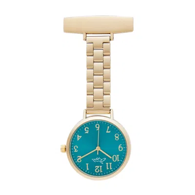 Bermuda Watch Company Women's Gold / Green Annie Apple Meraki Teal Green Gold Link Nurse Fob Watch In Multi
