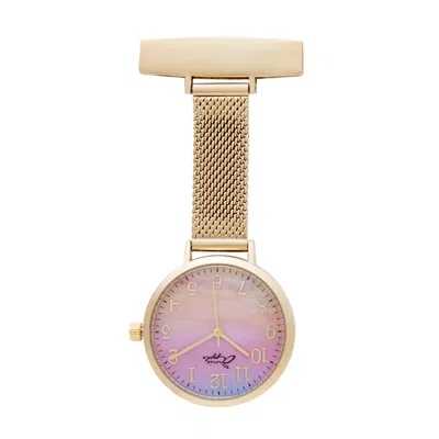 Bermuda Watch Company Women's Gold / Pink Annie Apple Meraki Sunset Gold Mesh Nurse Fob Watch In Multi