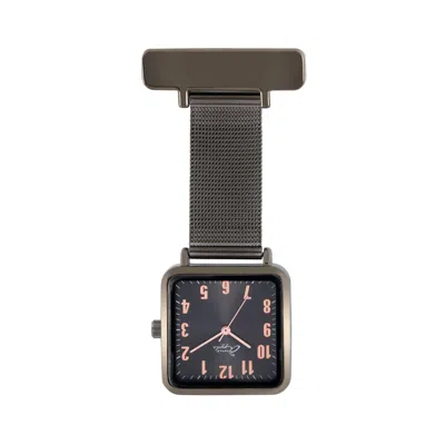 Bermuda Watch Company Women's Grey Annie Apple Square Rose Gold & Gunmetal Mesh Nurse Fob Watch In Gray
