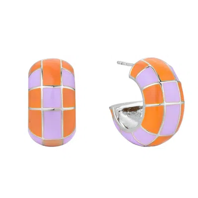 Bermuda Watch Company Women's Purple Annie Apple Groove Chunky Lilac Orange Enamel Hoop Earrings