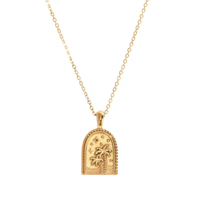 Bermuda Watch Company Women's Summer Palm Tree Gold Pendant Necklace Stainless Steel