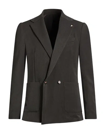 Berna Man Blazer Charcoal Size 42 Polyester, Viscose, Elastane In Multi