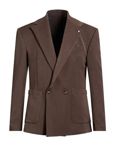 Berna Man Blazer Chocolate Brown Size 44 Polyester, Viscose, Elastane In Multi