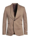 Berna Man Blazer Khaki Size 44 Organic Cotton, Elastane In Brown