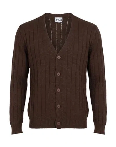 Berna Man Cardigan Dark Brown Size S Cotton, Viscose, Linen