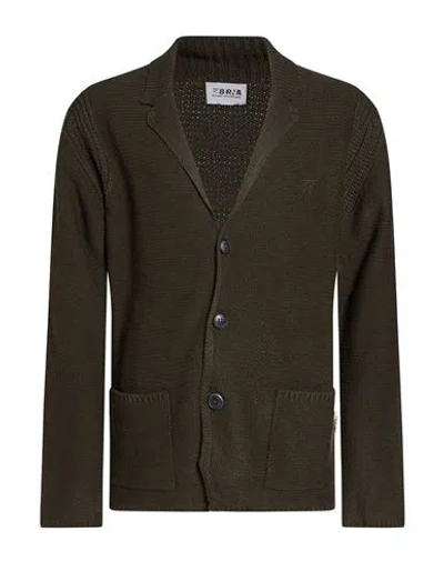 Berna Man Cardigan Dark Green Size L Acrylic, Wool In Brown