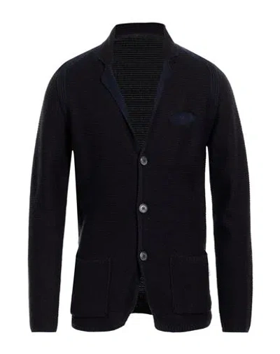Berna Man Cardigan Navy Size 3xl Acrylic, Wool In Blue
