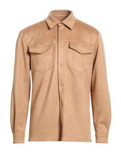 Berna Man Shirt Camel Size Xxl Polyester, Elastane In Brown