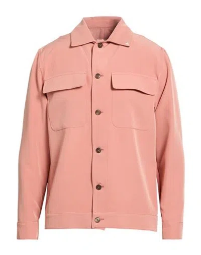 Berna Man Shirt Salmon Pink Size L Polyester, Elastane