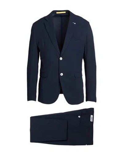 Berna Man Suit Navy Size 36 Viscose, Linen