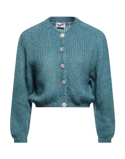 Berna Woman Cardigan Turquoise Size S Acrylic, Polyamide, Mohair Wool, Wool In Blue