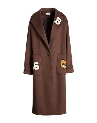 Berna Woman Coat Chocolate Brown Size S Polyester, Viscose