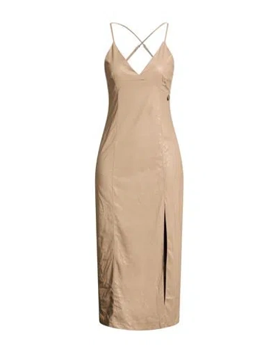 Berna Woman Midi Dress Beige Size Xs Polyurethane In Brown