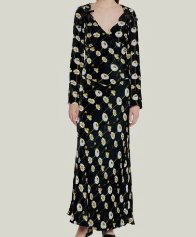 Pre-owned Bernadette $990  Women Black Velvet Mathilda Chamomille Bow Silk Maxi Dress Sz 36