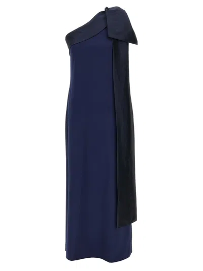 Bernadette Adrian Bow One-shoulder Dress In Blue