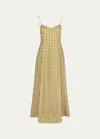 Bernadette Aria Linen Gingham Maxi Dress In Brown