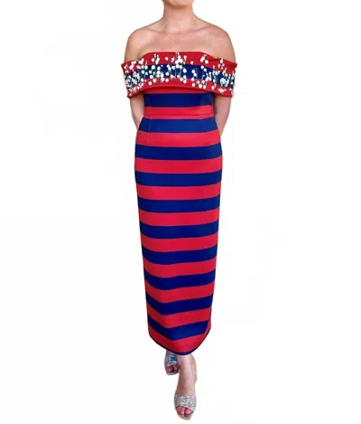 Bernadette Aude Maxi Dress In Red & Blue Stripe In Multi
