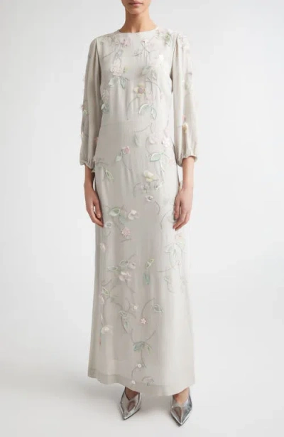 Bernadette Berna Embroidered Crinkle Maxi Dress In Neutral