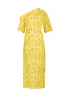 Bernadette Bowery One-shoulder Floral-print Stretch-cotton Midi Dress In Yellow