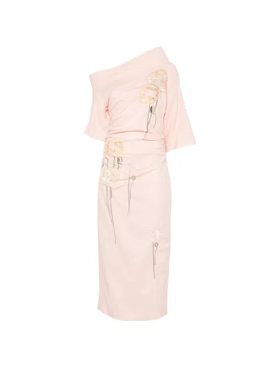 Bernadette Bowery Floral-embroidered Cotton-blend Midi Dress In Pink