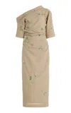 Bernadette Bowery Jewel-embroidered Cotton-linen Midi Dress In Neutral