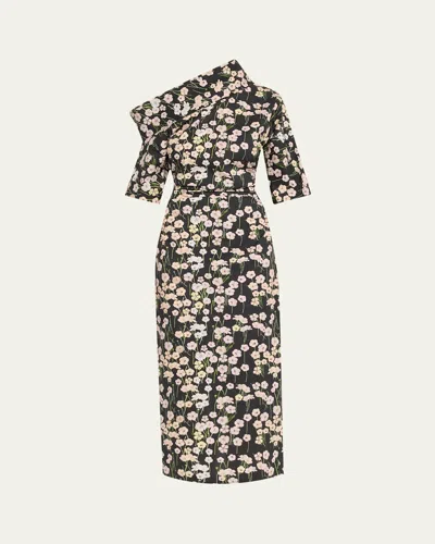 Bernadette Bowie Printed Off-the-shoulder Bow Dress In Buttercups - Black