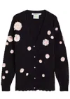 Bernadette Cammi Floral-embellished Wool-blend Cardigan In Black