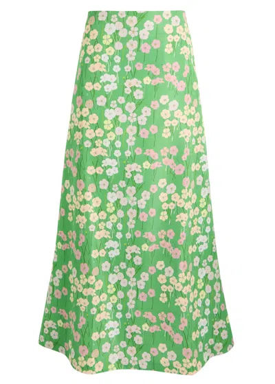 Bernadette Caswell Floral-printed Satin Midi Skirt In Multi Print