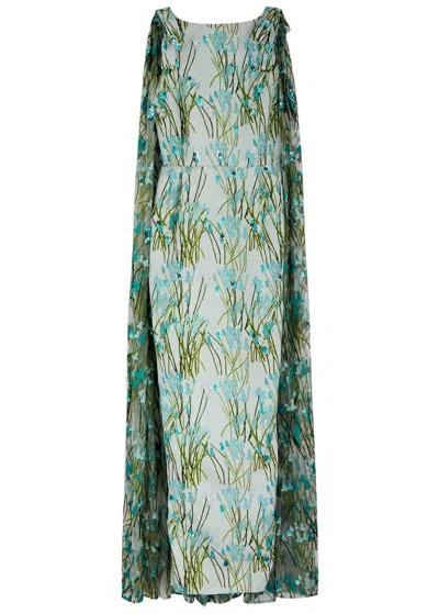 Bernadette Charlene Floral-print Cape Maxi Dress In Multi Print