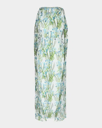 Bernadette Charlene Sequin Embroidered Cape Gown In Grape Hyacint Blue On Blue