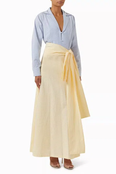 Bernadette Clarence Belted Dress In Blue, White, & Yellow Stripe In Multi