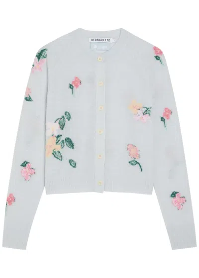 Bernadette Clemence Floral Wool-blend Cardigan In Blue