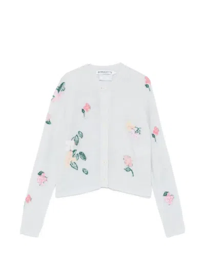 Bernadette Clemence Crop Floral Intarsia Wool Blend Cardigan In White
