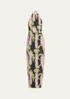 Bernadette Delilah Halter Backless Linen Midi Dress In Wisteria Small Pi