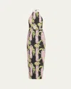 Bernadette Delilah Halter Backless Linen Midi Dress In Wisteria Small Pink On Black