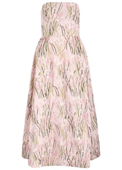 Bernadette Dette Strapless Floral-embroidered Taffeta Midi Dress In Multi Print