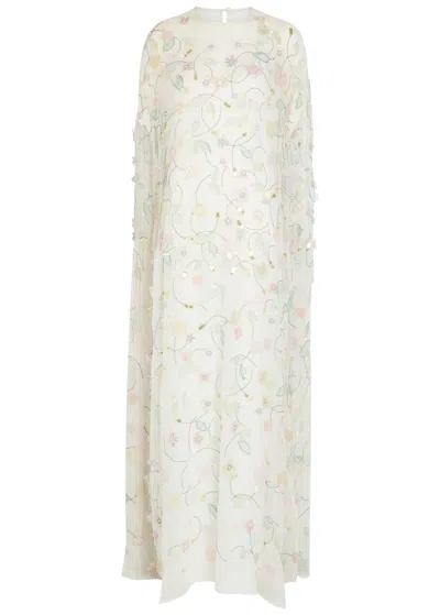 Bernadette Elenore Floral-appliquéd Chiffon Maxi Dress In White