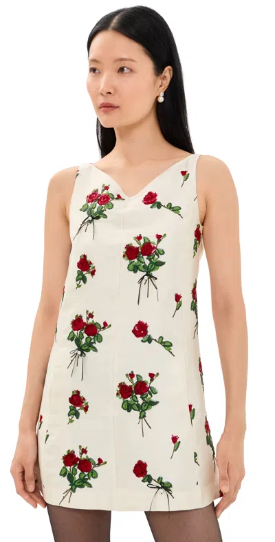 Bernadette Elliot Embroidered Dress Red Bouquet Embroidery Cream