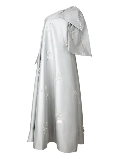 Bernadette Embroidered One-shoulder Gown Dress In Gray